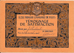 ÉCOLE PRIMAIRE COMMUNALE DE FILLES -Témoignage De Satisfaction Mérité Par ....Paris Le 30 Avril 1932 IMP Ecole Estienne - Diplômes & Bulletins Scolaires