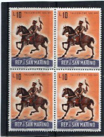 SAN MARINO - 1961  10 L   OLD HUNT  BLOCK OF 4  MINT NH - Neufs