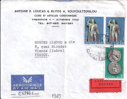 GRECE N° 998x2 + COMPL. S/L.EXPRES DE ATHENES/2.10.69 POUR LA FRANCE - Cartas & Documentos