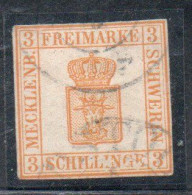 GERMANY GERMANIA GERMAN OLD STATES MECKLENBURG-SCHWERIN 1856 COAT OF ARMS STEMMA ARMOIRIES 3s USED USATO OBLITERE' - Oldenbourg