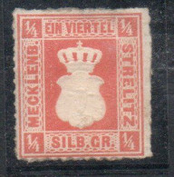 GERMANY GERMANIA GERMAN OLD STATES MECKLENBURG-STRELITZ 1864 COAT OF ARMS STEMMA ARMOIRIES 1/4sg MH - Mecklenburg-Strelitz