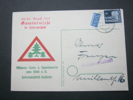 1952 , Gauturnfest In Hohenwestedt , Sonderkarte Als Ortskarte 8 Pfg. Bauten - Cartas & Documentos