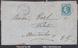 FRANCE N°29B SUR LETTRE AVEC GC 383 BEAUMONT DE LOMAGNE TARN ET GARONNE + CAD DU 12/12/1870 - 1863-1870 Napoléon III Con Laureles