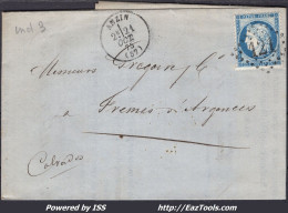 FRANCE N°60C SUR LETTRE AVEC GC 121 ANZIN NORD + CAD TYPE 16 DU 21/10/1875 - 1871-1875 Cérès