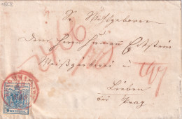 AUSTRIA 1858 - ANK 4 Mp IIIb Breitrdg. Auf Reco-Brief Von Wien N. Liebau/Prag; Rotstempel; Reco-Marke Fehlt. - Lettres & Documents