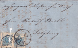 AUSTRIA 1858 - ANK 5 Mp IIIb (2x Breitrdg) Auf Brief Von Wien Nach Salzburg Mit Vermerk "Muster Ohne Werth" (2x Porto!) - Brieven En Documenten