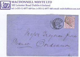 Ireland 1876 Cover To Bordeaux With 2½d Rosy Mauve Plate 4 DJ Tied KINGSTOWN/289 Duplex For AU 25 76 - Postwaardestukken