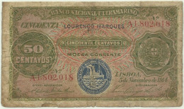 MOZAMBIQUE - 50 CENTAVOS - 05.11.1914 - P 61 - STEAMSHIP SEAL TYPE III - With Letter A - Moçambique