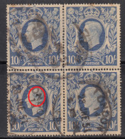 10s Ultramarine, Used Block Of 4, KGV Series , Great Britain 1939 - 1948, (1 Stamp With Pin Hole) - Usati