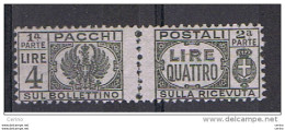 LUOGOTENENZA: 1946  P.P. SENZA  FASCIO  -  £. 4  GRIGIO  NERO  N. -  SASS. 63 - Postpaketten