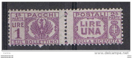 LUOGOTENENZA: 1946  P.P. SENZA  FASCIO  -  £. 1  VIOLETTO  N. -  SASS. 60 - Postal Parcels