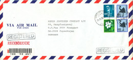 Japan Registered Air Mail Cover Sent To Denmark 28-3-1990 Topic Stamps - Luftpost