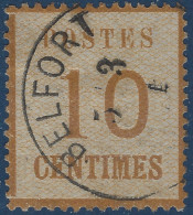 FRANCE Alsace Lorraine N°5 10c Bistre Burelage Renversé Oblitéré Allemande De BELFORT TTB & R - Used Stamps