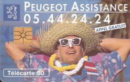 F387A - 07/1993 - PEUGEOT ASSISTANCE - 50 GEM  (carte Rosâtre) (verso : Double Logo Moreno) - 1993