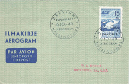 FINLAND. AEROGRAMME. 9 10 49. HELSINKI TO BOYERTOWN USA - Cartas & Documentos