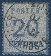 FRANCE Alsace Lorraine FEV 1870 N°6 20c Bleu Oblitération Allemande De BISCHWEILLER TTB - Usados