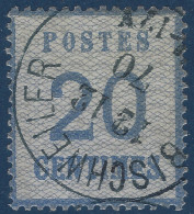 FRANCE Alsace Lorraine FEV 1870 N°6 20c Bleu Oblitération Allemande De BISCHWEILLER TTB - Used Stamps