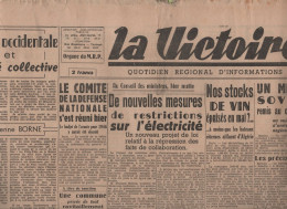 LA VICTOIRE 05 12 1945 - ELECTRICITE - VIN - PROCES DE NUREMBERG REQUISITOIRE ANGLAIS - IRAN MOSCOU - RETRAITES - AUCH - - Testi Generali