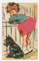 Germaine Bouret.St Catherine.petite Fille Au Balcon.chien Noir.découpi,ajouti,robe Rose En Tissus, - Bouret, Germaine