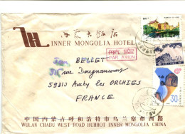 CHINE - Affranchissement Sur Lettre Recommandée à En Tête INNER MONGOLIA HOTEL - Cartas & Documentos