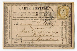 !!! CARTE PRECURSEUR CERES AVEC CACHET PERLE DE LESPERON  ( LANDES ) DE 1876 - INDICE 19. DES RESTAURATIONS - Cartes Précurseurs