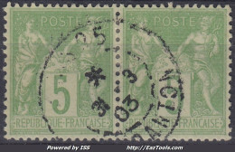 TIMBRE FRANCE SAGE N° 102 EN PAIRE CACHET PARIS 25 DU 31 3 03 - TB CENTRAGE - 1898-1900 Sage (Type III)