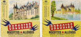 LEVALLOIS PERRET  BUVARD   BISCOTTES GREGOIRE    - 2  BUVARDS PUBLICITAIRE  CHATEAU DE SULLY SUR LOIRE & LOCHES - Biscottes