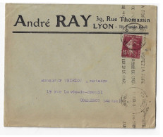 LYON GROLEE Lettre Entête André RAY R Thomassin 15 C Semeuse Brun Lilas Ob 10 X 30 Meca Krag LYO507 Yv 189 - Briefe U. Dokumente