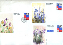 3 Carte Postale Couronne Illustré Fleur - Stamped Stationery