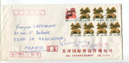 CHINE - Affranchissement Multiple Lettre Pour La France - Habitations Traditionnelles - Briefe U. Dokumente