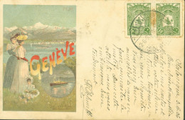 Grèce CAD Bilingue Salonique Grèce 2 6 1906 Sur CPA Suisse Genève YT Turquie N°107 X2 - Maschinenstempel (Werbestempel)