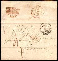 Antichi Stati Italiani - Toscana - 1856 (18 Agosto) - Livorno (doppio Cerchio Rosso) Annullato Con Muto A Sbarre (rosso) - Sonstige & Ohne Zuordnung