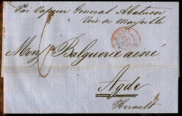 Antichi Stati Italiani - Toscana - Toscane Bastia (rosso) 11.11.58 - Lettera Da Livorno A Agde Via Bastia + Marsiglia/Ly - Sonstige & Ohne Zuordnung