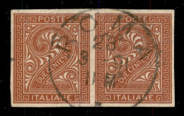 Regno - Vittorio Emanuele II - 1866 - 2 Cent Torino (T15d) - Coppia Usata Non Dentellata - R. Diena (600) - Other & Unclassified