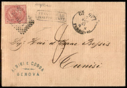 Regno - Vittorio Emanuele II - 40 Cent De La Rue (L20) Su Lettera Da Genova A Tunisi Del 7.11.67 - Tassata - R. Diena - Sonstige & Ohne Zuordnung