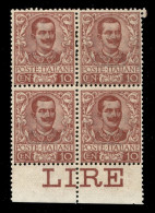 Regno - Vittorio Emanuele III - 1901 - 10 Cent Floreale (71) - Quartina Bordo Foglio - Gomma Integra - Cert R. Diena (30 - Other & Unclassified