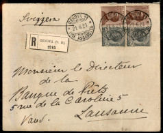 Regno - Vittorio Emanuele III - Coppia Verticale 15 Cent + Coppia Verticale 85 Cent (108 + 112) Su Raccomandata Da Genov - Altri & Non Classificati