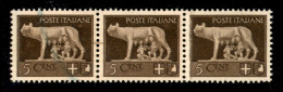 Regno - Vittorio Emanuele III - 1929 - 5 Cent Imperiale (243e) - Striscia Di Tre Su Carta Ricongiunta - Gomma Integra (3 - Autres & Non Classés