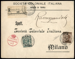 Colonie - Libia - 5 Cent (3) + 40 Cent (8) - Raccomandata Da Tripoli A Milano Del 9.7.17 - Sorani - Autres & Non Classés