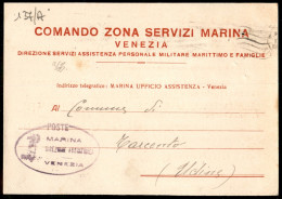 RSI - Cartoline - Cartolina In Franchigia "Comando Zona Servizi Marina" - Venezia (137/A) Per Tarcento Del 11.1.45 - Other & Unclassified