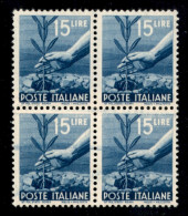 Repubblica - Posta Ordinaria - 1946 - 15 Cent (560t) - Blocco Di Quattro Su Carta Ricongiunta - Gomma Integra - Cert. Di - Otros & Sin Clasificación