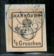 Europa - Germania - Hannover - 1860 - 1/2 Groschen Corno Di Posta (17) - Usato Su Frammento - Altri & Non Classificati