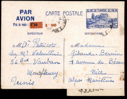 Oltremare - Tunisia - Cartolina Postale Aerea Da Tunisi A Nizza Del 3.4.43 – Rara - Autres & Non Classés