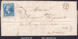 FRANCE N°22 SUR LETTRE AVEC GC 1750 GY SAONE ET LOIRE + CAD DU 07/08/1868 - 1862 Napoleone III