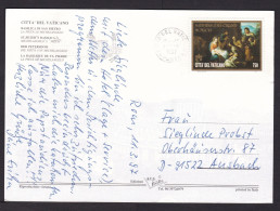 Vatican: Picture Postcard To Germany, 1997, 1 Stamp, Painting, Art, Religion, Card: Sculpture, Statue (traces Of Use) - Brieven En Documenten