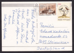 Vatican: Picture Postcard To Germany, 1990, 2 Stamps, Bird, Church USA, Card: Pope, Architecture (traces Of Use) - Brieven En Documenten