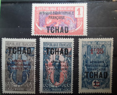 TCHAD 1924 - 1926 , 4 Timbres Surchargés Yvert No 19,28,38,48, Neufs * MH TB - Ongebruikt