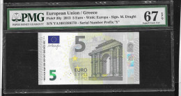 GREECE: "Y" 5 EURO Draghi Signature PMG 67EPQ Superb GEM UNC! (Exceptional Paper Quality-EPQ)! Printer Y002H5 - 5 Euro