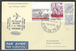 Carte - 1é Verbinding Straalvliegtuig/1é Liaison Par Avion A Reaction - Brussel-Manchester Par Boeing SABENA 1/06/1960. - Autres & Non Classés