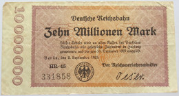 GERMANY 10 MILLIONEN MARK REICHSBAHN #alb004 0113 - 10 Miljoen Mark